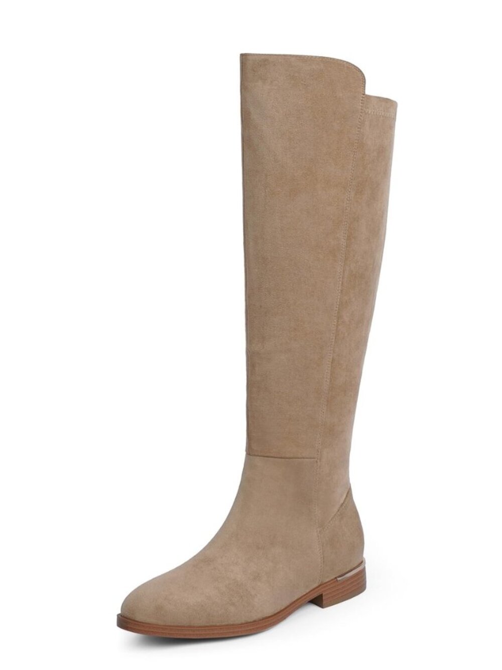 Rounded Toe Flat Stretchy Dress Knee High Boots Side Zipper